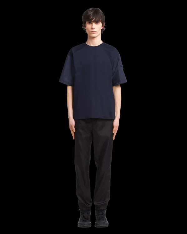 T-shirts And Polo Shirts*Prada Stretch cotton T-shirt with Re-Nylon details Navyblue/navyblue