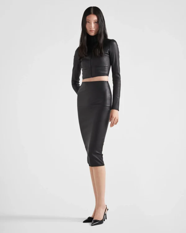 Leather Clothing*Prada Stretch nappa leather skirt Black