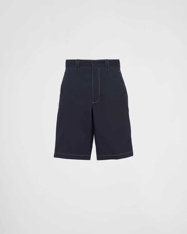 Trousers And Bermudas*Prada Stretch poplin Bermudas Blue/limestone