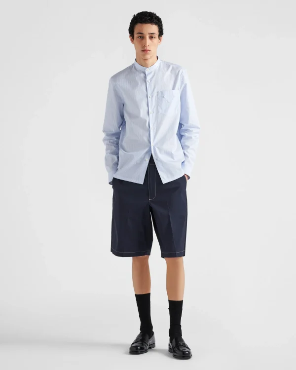 Trousers And Bermudas*Prada Stretch poplin Bermudas Blue/limestone