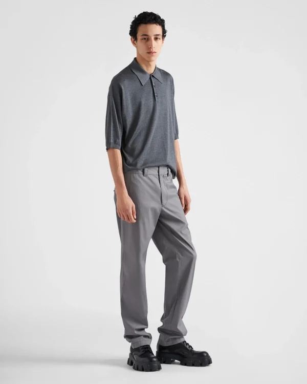 Trousers And Bermudas*Prada Stretch poplin pants Steel/black