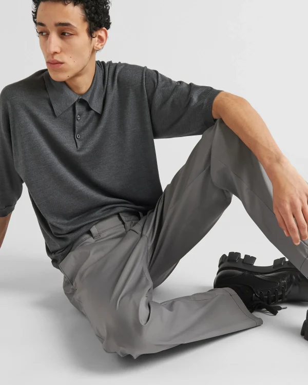 Trousers And Bermudas*Prada Stretch poplin pants Steel/black