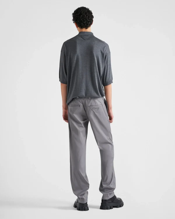 Trousers And Bermudas*Prada Stretch poplin pants Steel/black