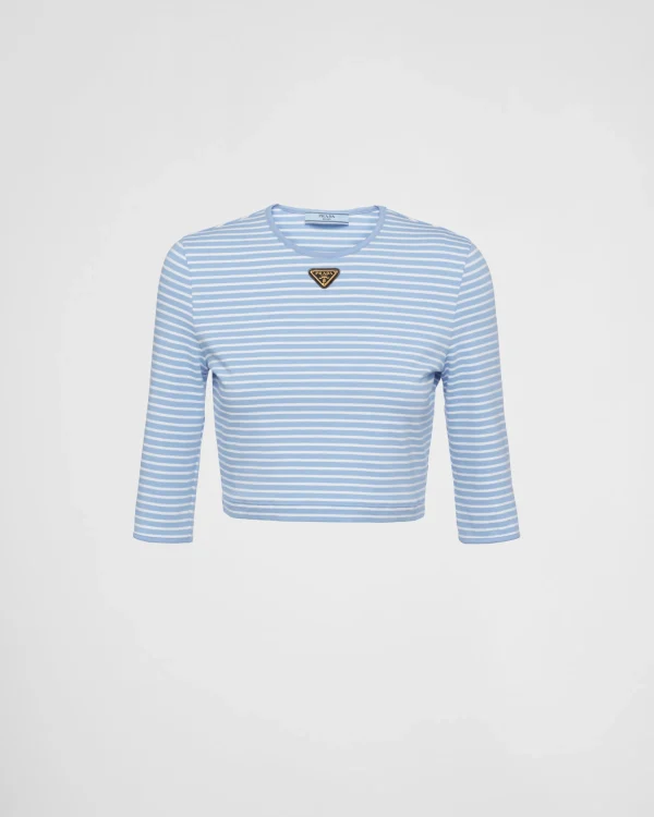 T-shirts And Sweatshirts*Prada Striped jersey top Skyblue/white