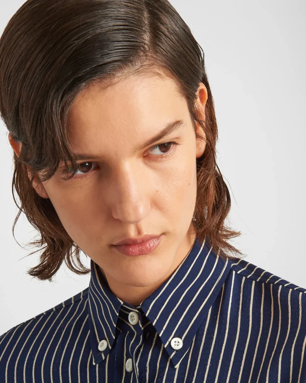 Shirts And Tops*Prada Striped marocain shirt Blue/beige