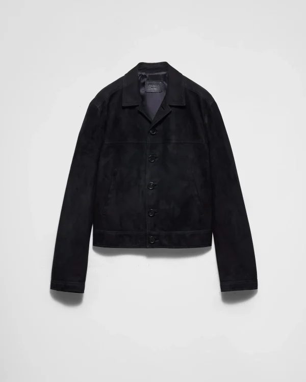 Leather Clothing*Prada Suede blouson jacket Navy