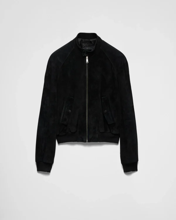 Leather Clothing*Prada Suede Bomber Jacket Black