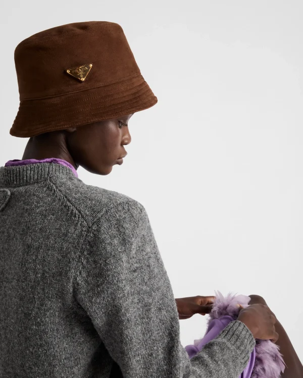 Hats And Gloves*Prada Suede bucket hat Cocoabrown