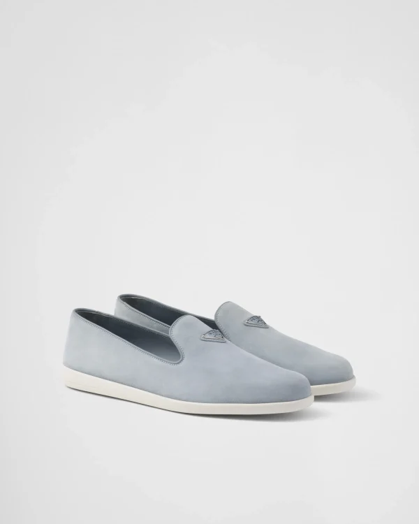 Loafers*Prada Suede calf leather slip-ons Astralblue