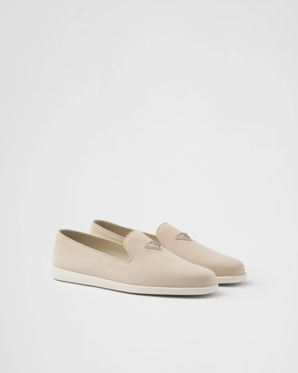 Loafers*Prada Suede calf leather slip-ons Desertbeige