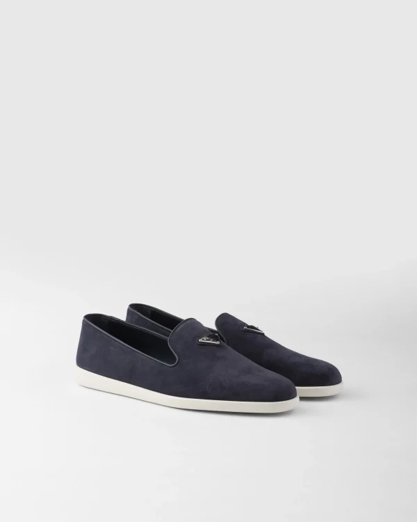 Loafers*Prada Suede calf leather slip-ons Navy