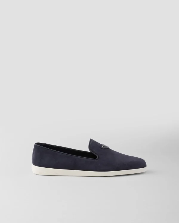 Loafers*Prada Suede calf leather slip-ons Navy