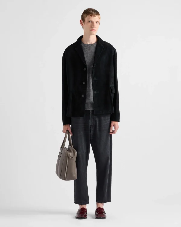 Leather Clothing*Prada Suede calfskin jacket Black