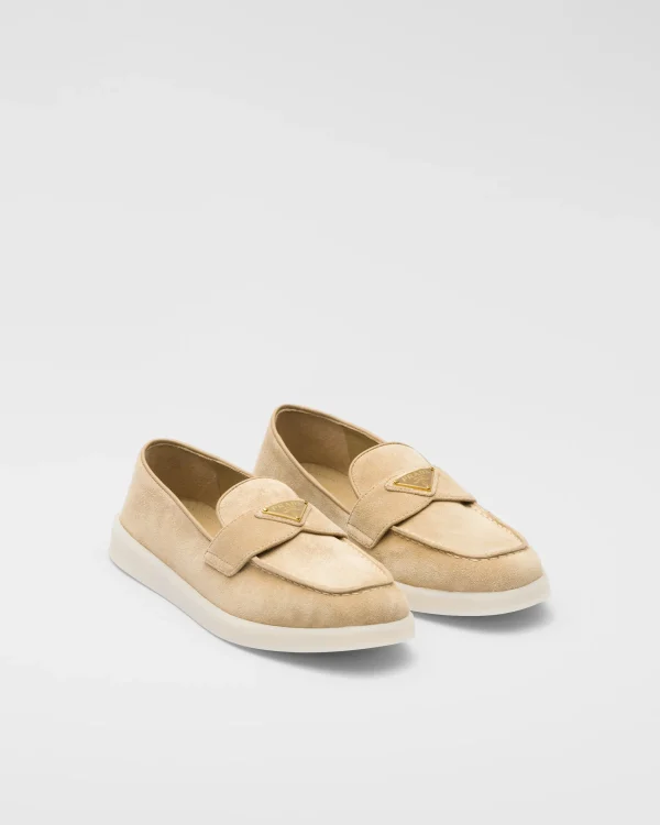 Loafers And Lace-ups*Prada Suede leather loafers Ecru