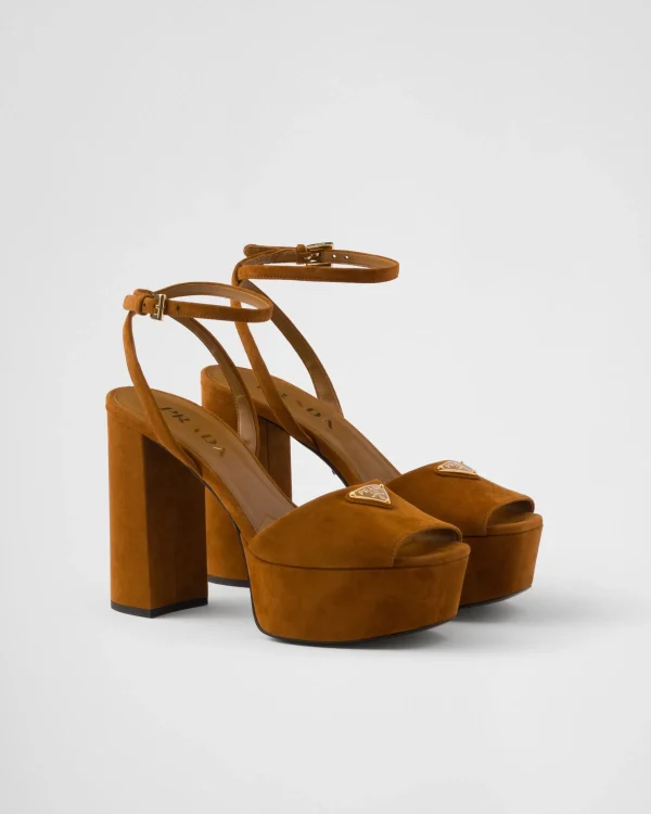 Sandals*Prada Suede platform sandals Cognac