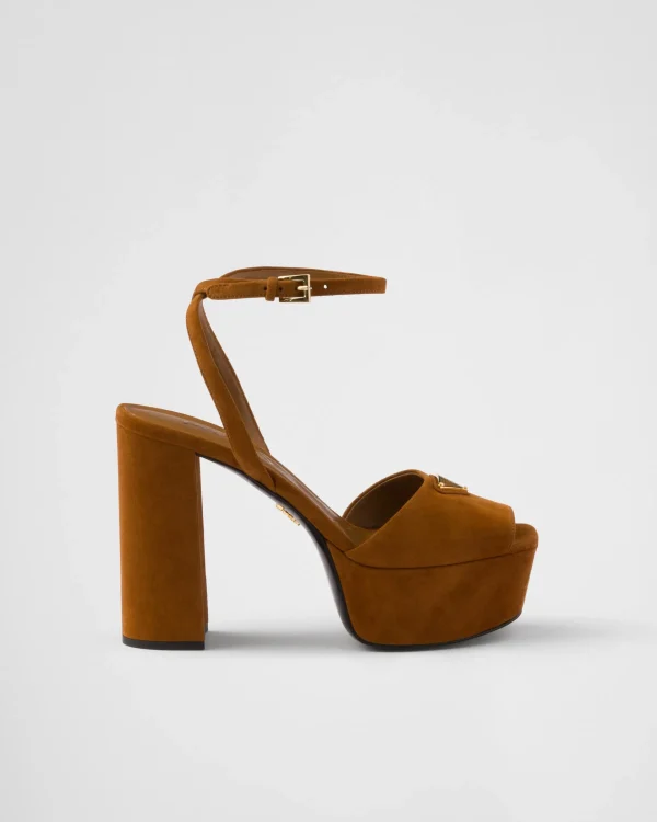 Sandals*Prada Suede platform sandals Cognac