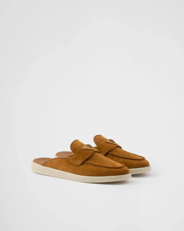 Loafers And Lace-ups*Prada Suede sabots Cognac