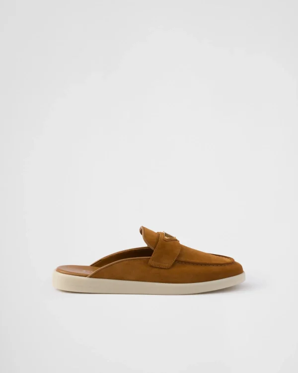 Loafers And Lace-ups*Prada Suede sabots Cognac