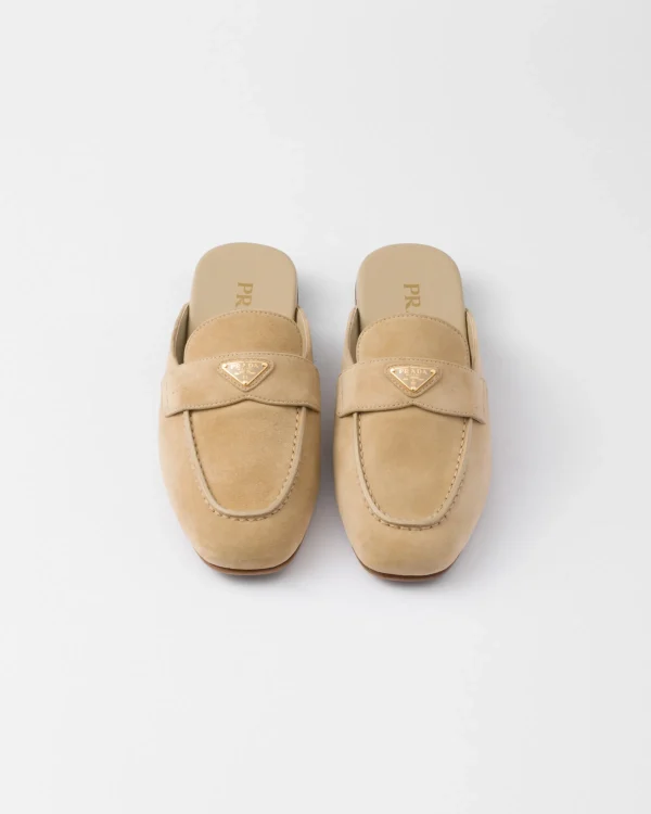 Slippers And Mules*Prada Suede sabots Ecru