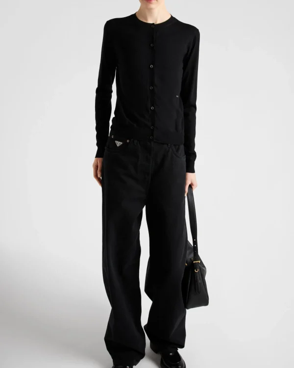 Knitwear*Prada Superfine wool cardigan Black