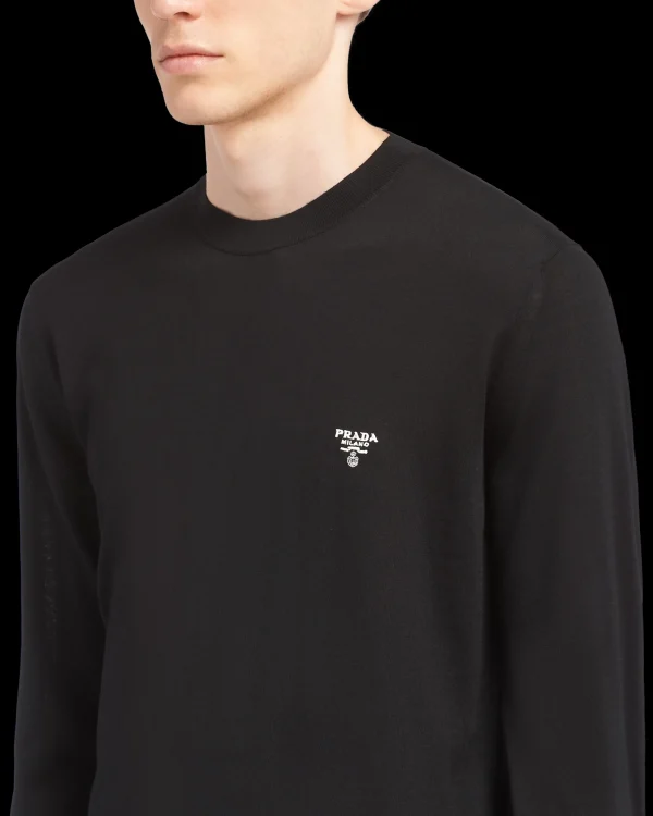 Knitwear*Prada Superfine wool crew-neck sweater Black