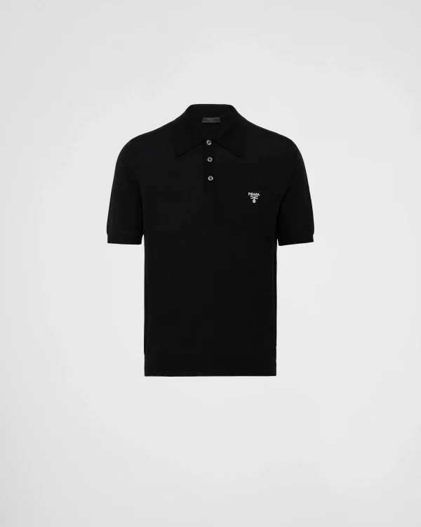 Knitwear*Prada Superfine wool polo shirt Black