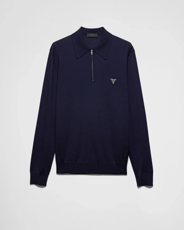 Knitwear*Prada Superfine wool polo shirt Blue