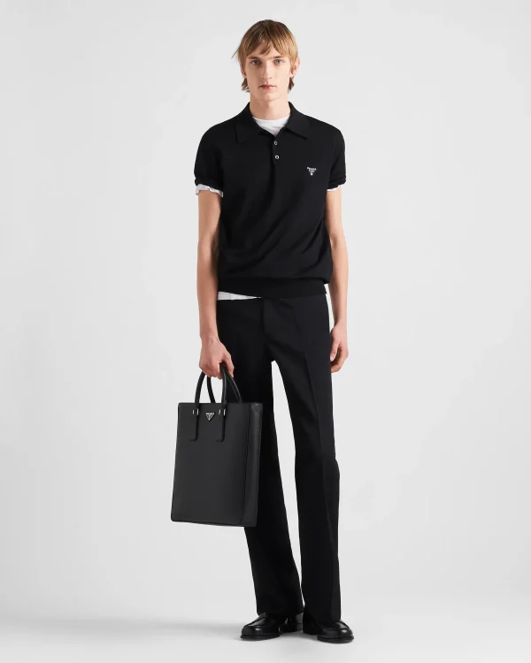 Knitwear*Prada Superfine wool polo shirt Black