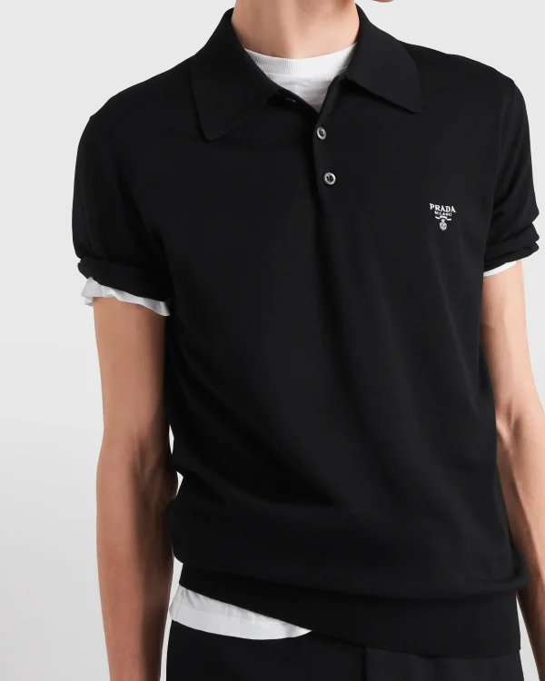 Knitwear*Prada Superfine wool polo shirt Black