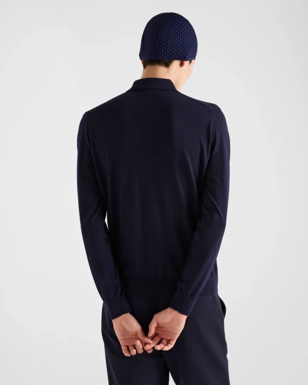 Knitwear*Prada Superfine wool polo shirt Blue