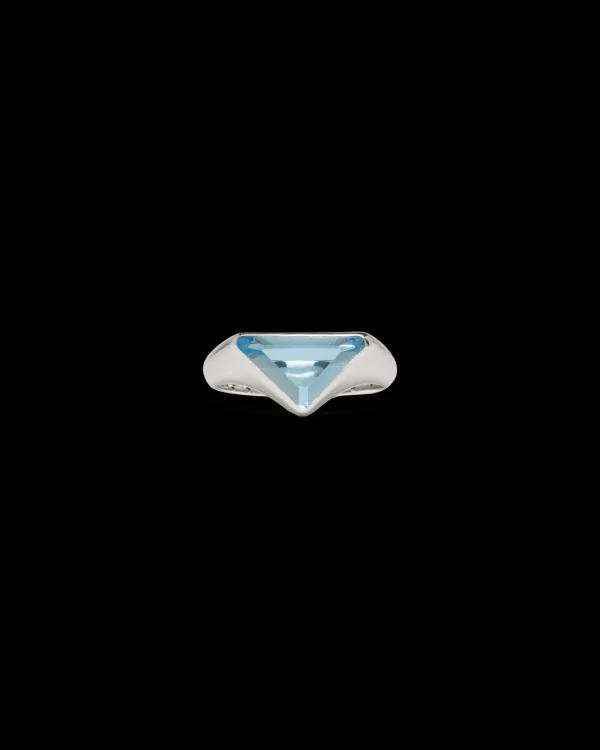 Jewels*Prada Swiss Blue Topaz logo ring Silver/topaz