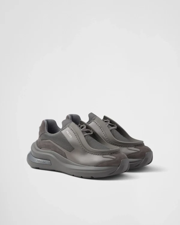 Sneakers*Prada Systeme brushed leather sneakers with bike fabric and suede elements Marblegray