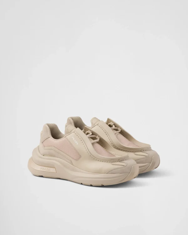 Sneakers*Prada Systeme brushed leather sneakers with bike fabric and suede elements Desertbeige