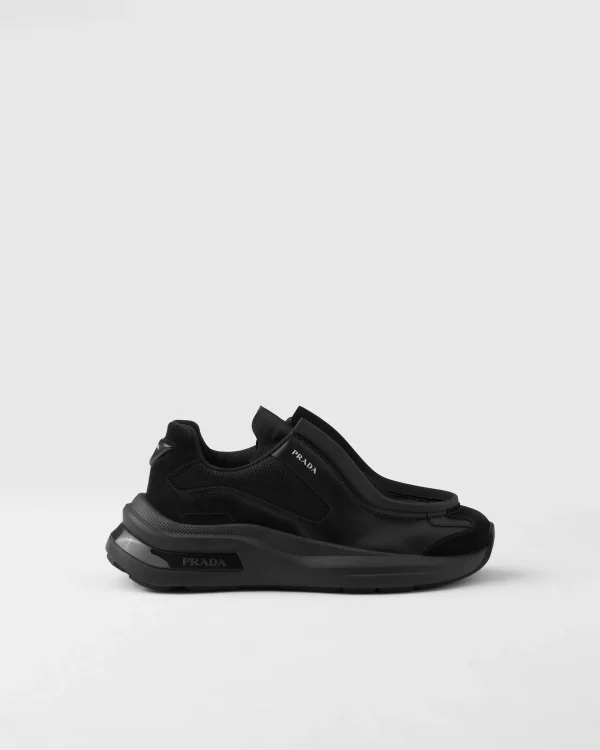 Sneakers*Prada Systeme brushed leather sneakers with bike fabric and suede elements Black