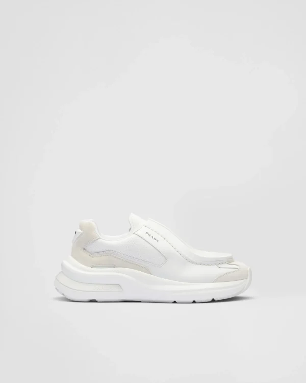 Sneakers*Prada Systeme brushed leather sneakers with bike fabric and suede elements White