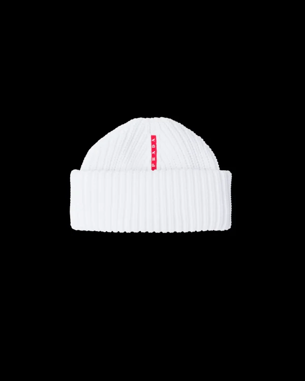 Women's Collection*Prada Tec Rec Nylon Ribbed Beanie White