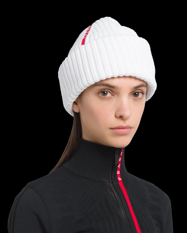 Women's Collection*Prada Tec Rec Nylon Ribbed Beanie White