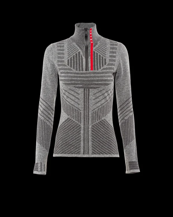 Women's Collection*Prada Tech Rec Re-Nylon piqué sporty top Grey