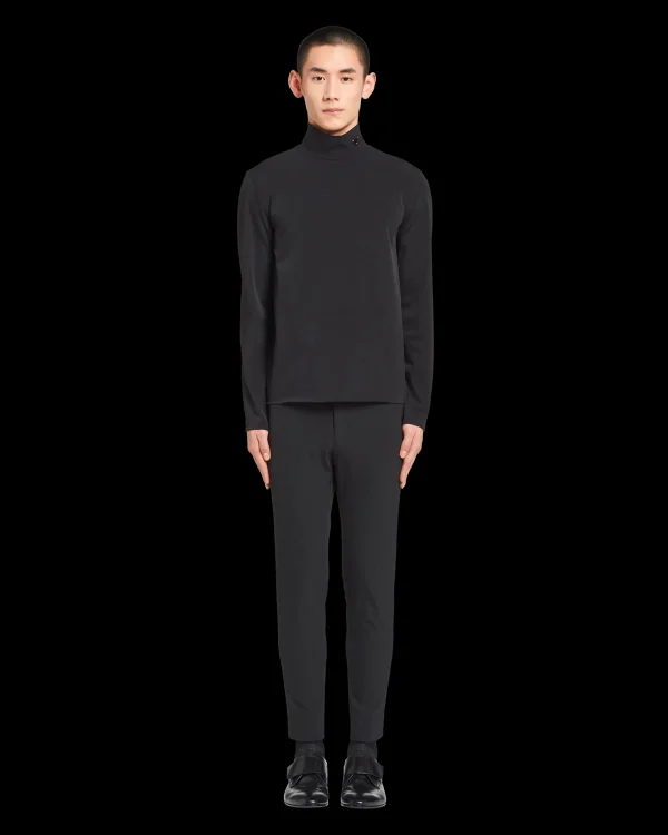 T-shirts And Polo Shirts*Prada Technical jersey mock turtleneck Black