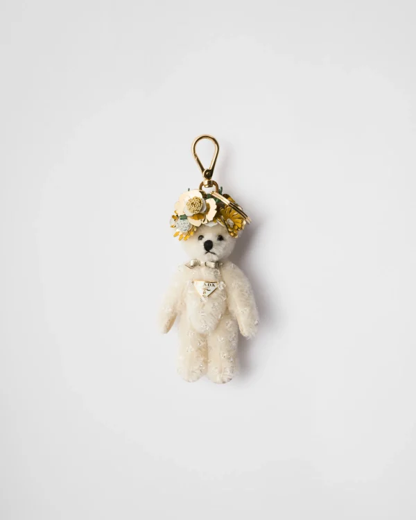 Bag Charms And Keychains*Prada Teddy bag charm with metal ring White