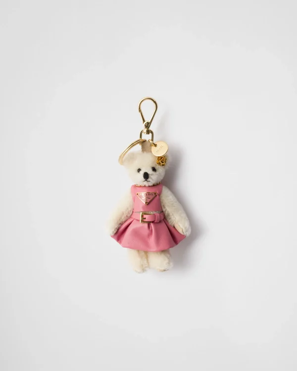 Bag Charms And Keychains*Prada Teddy bag charm with metal ring White