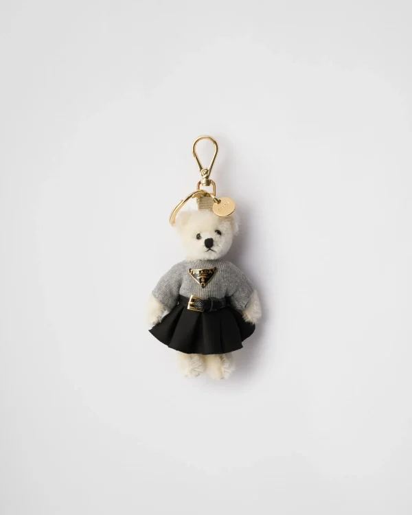 Bag Charms And Keychains*Prada Teddy bag charm with metal ring White