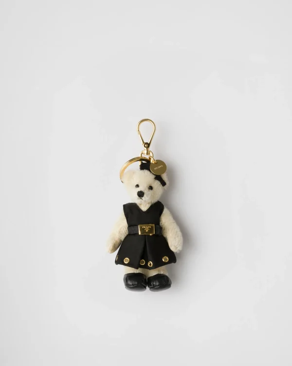 Bag Charms And Keychains*Prada Teddy bag charm with metal ring White