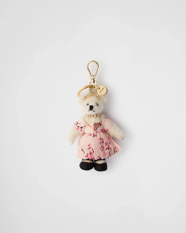 Bag Charms And Keychains*Prada Teddy bag charm with metal ring White