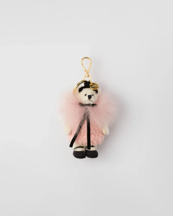 Bag Charms And Keychains*Prada Teddy bear bag charm with metal ring White/orchidpink