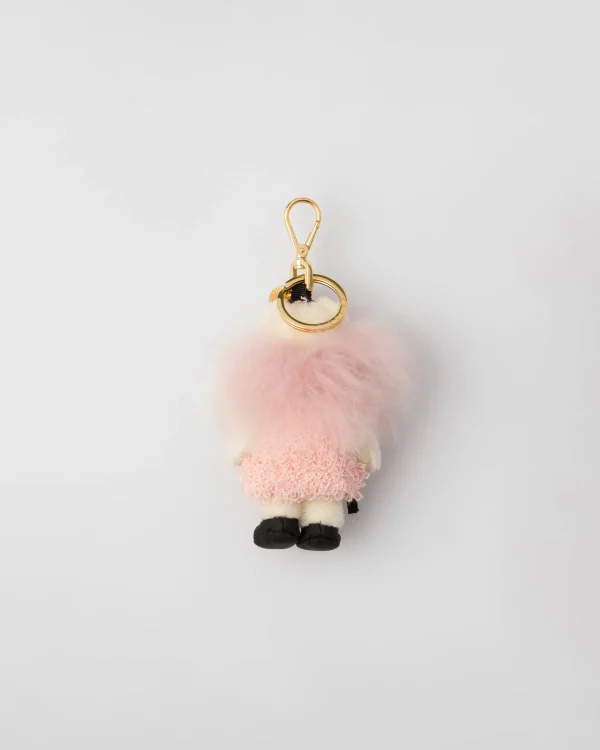 Bag Charms And Keychains*Prada Teddy bear bag charm with metal ring White/orchidpink