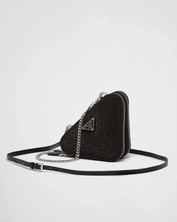 Mini Bags | Mini Bags*Prada Triangular embellished satin and leather mini-pouch Black