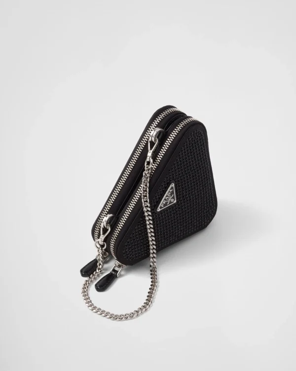 Mini Bags | Mini Bags*Prada Triangular embellished satin and leather mini-pouch Black