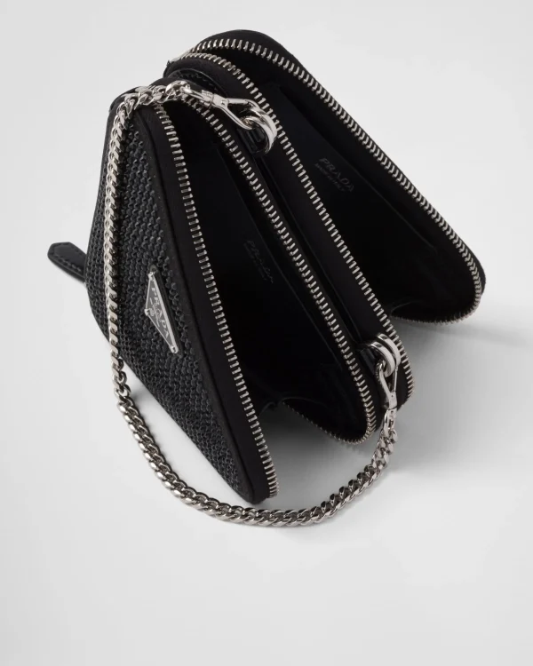 Mini Bags | Mini Bags*Prada Triangular embellished satin and leather mini-pouch Black