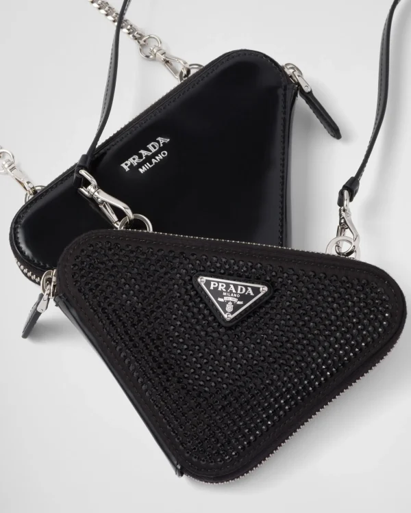 Mini Bags | Mini Bags*Prada Triangular embellished satin and leather mini-pouch Black